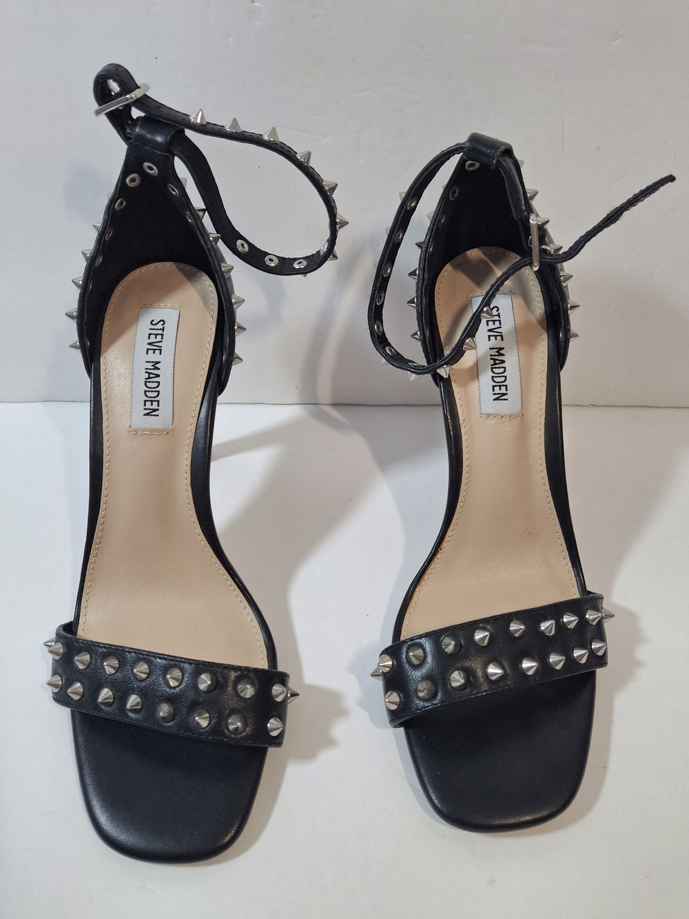 Steve Madden Black Studded Open-Toe Ankle-Strap Stilleto Heels Size 6/6.5